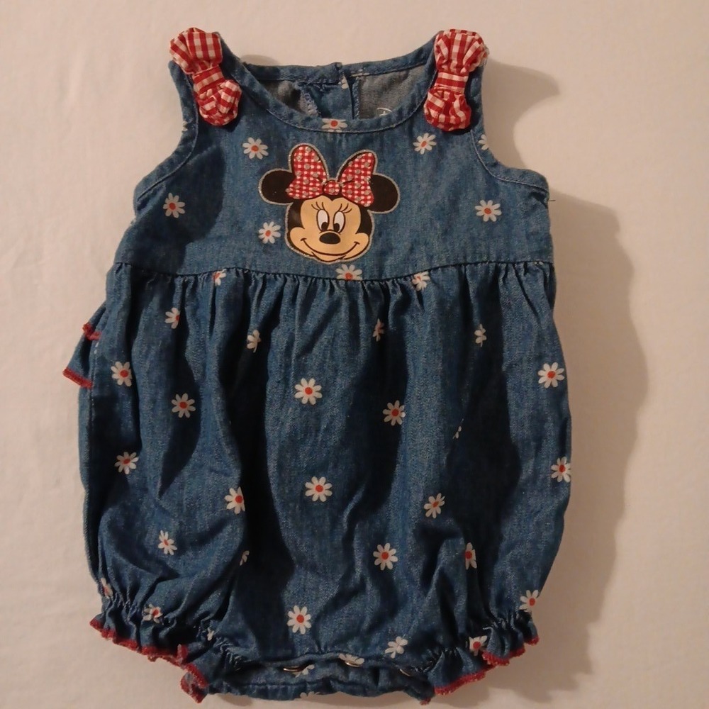 Disney Baby Bubble Romper Girls Sz.‎ Newborn Minnie Mouse 3 Snap Closure Daisies